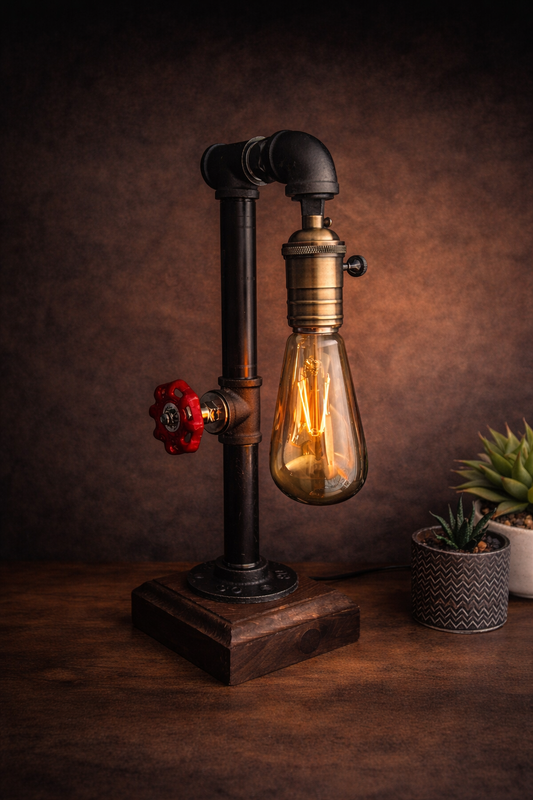 Handmade Industrial Pipe Table Lamp – Vintage Edison Bulb Steampunk Lighting