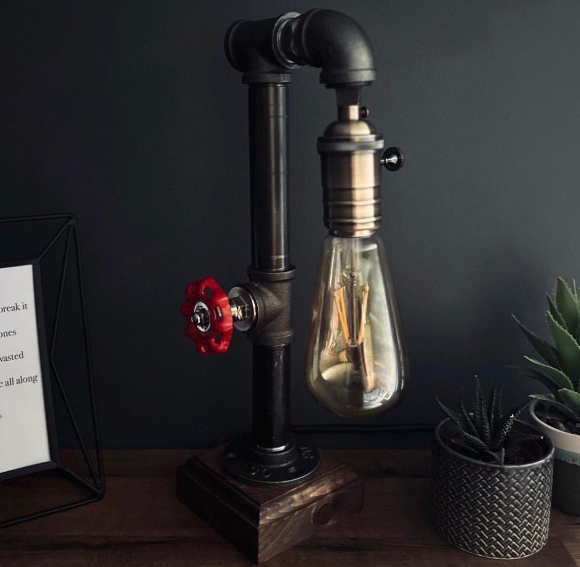 Handmade Industrial Pipe Table Lamp – Vintage Edison Bulb Steampunk Lighting