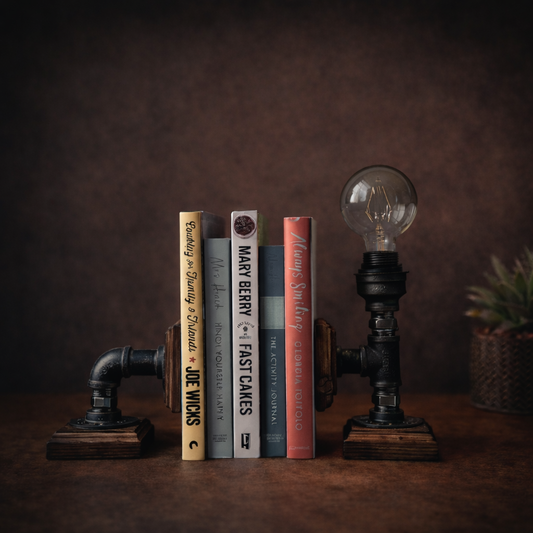 Industrial Pipe Lamp Bookend | Steampunk Bookend Lamp | Edison Bulb Desk Lamp | Rustic Pipe Lighting | Industrial Home Decor