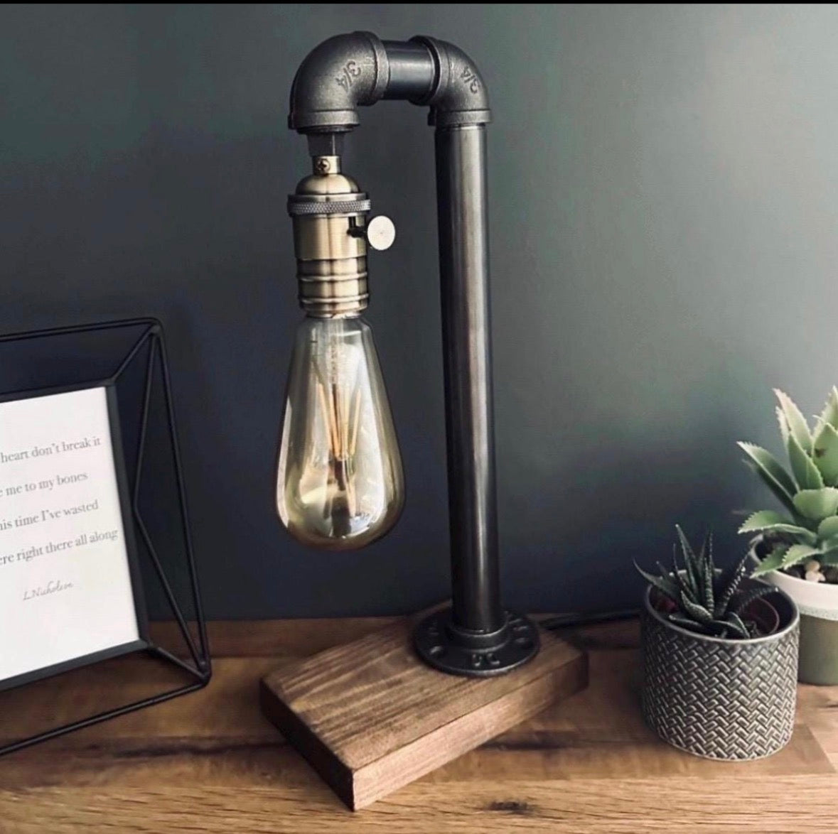 Handmade Industrial Pipe Table Lamp – Vintage Edison Bulb Steampunk Lighting